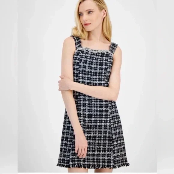 NWT Tahari ASL Black and White Tweed Mini Dress - Picture 8 of 8